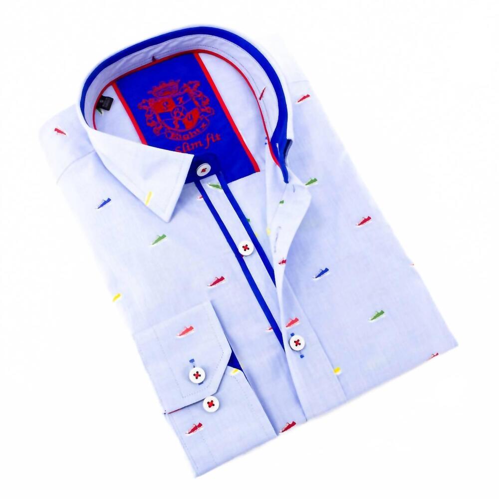 NEW EIGHT X men's fill coupe colorful sneakers button down shirt in blue
